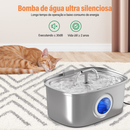 Bebedouro para Gatos Inoxidável 3,2L Automático Filtro Água Fresca - Com Visor Transparente
