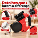 Guia Dupla Retrátil para 2 Cães | Resistente, Luz LED e Trava Automática, Perfeita para Passeios Noturnos