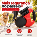 Guia Dupla Retrátil para 2 Cães | Resistente, Luz LED e Trava Automática, Perfeita para Passeios Noturnos